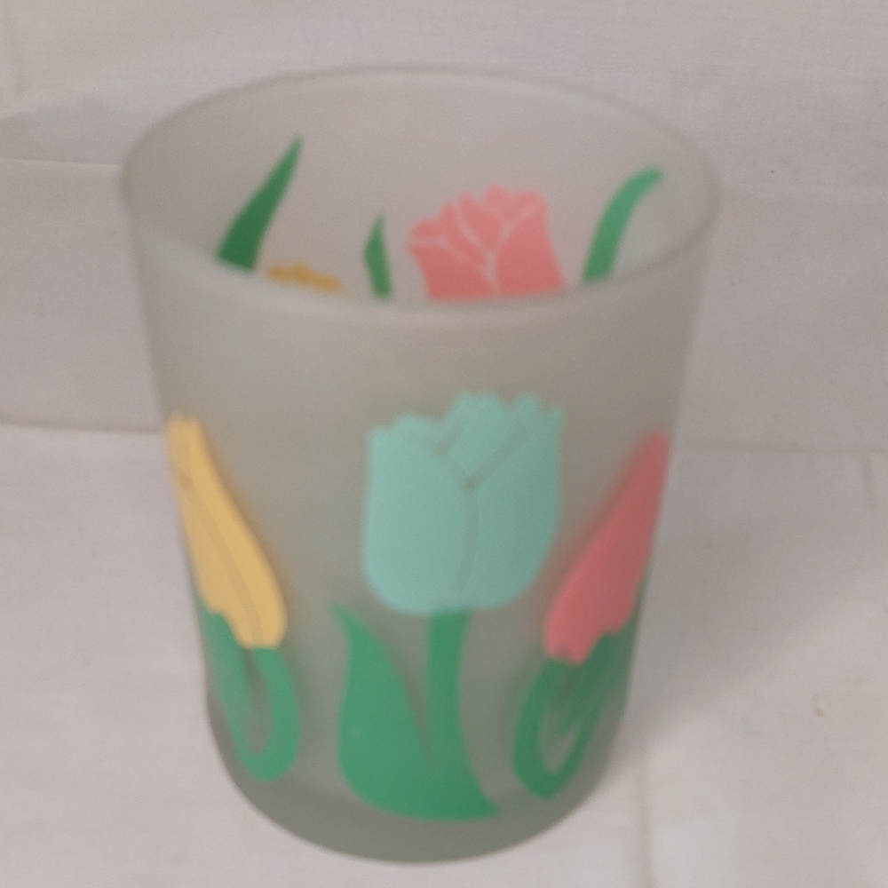 Vintage Floral Frosted Glass Candle Holder